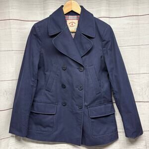 Brooks Brothers Red Fleece Navy Blue Cotton Pea Coat Jacket Womens Size 8